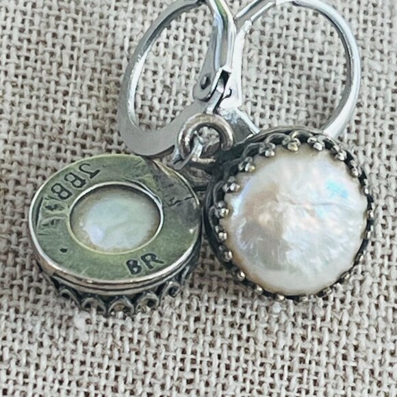 White Pearl Dangle Earrings, Coin Pearl Earrings, Wedding Jewelry - Picture 10 of 11